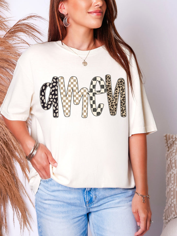 Comfort Colors Amen Checkered Leopard Print T-Shirt