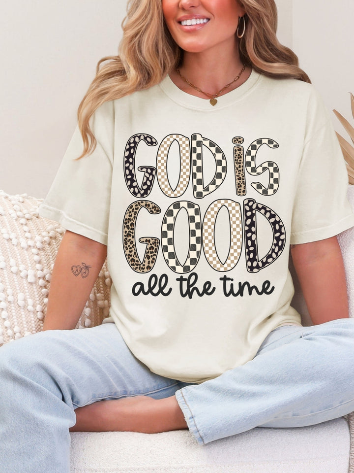 Comfort Colors God Is Good Checkered Leopard Print T-Shirt