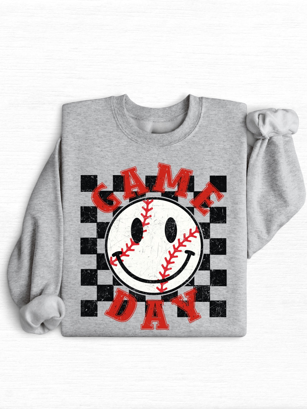 Checkered Baseball Smiley Game Day Sweatshirt