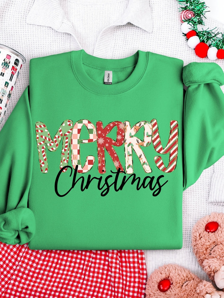 Gildan Retro Merry Christmas Plaid Sweatshirt