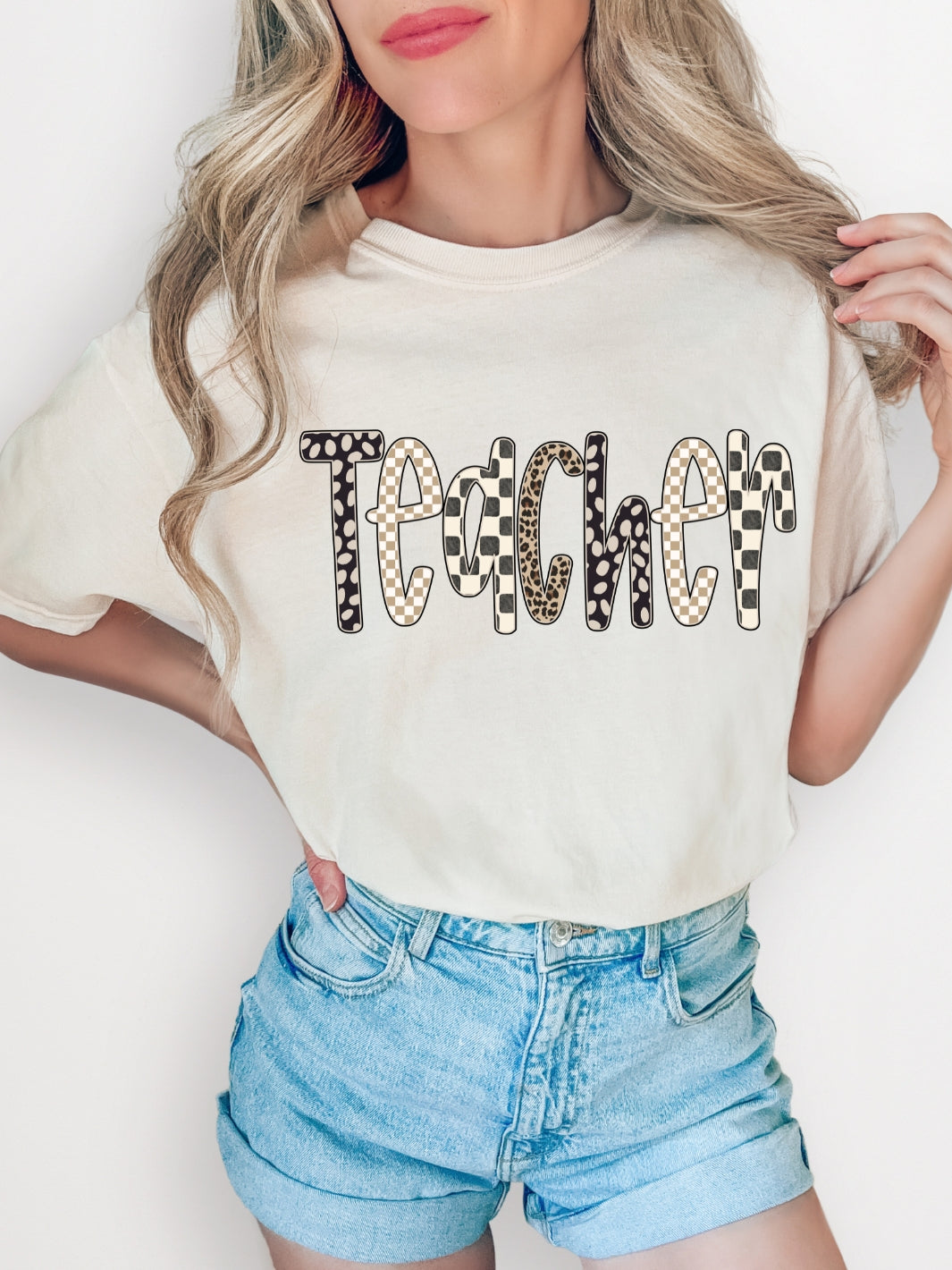 Comfort Colors Teacher Checkered Leopard Print T-Shirt
