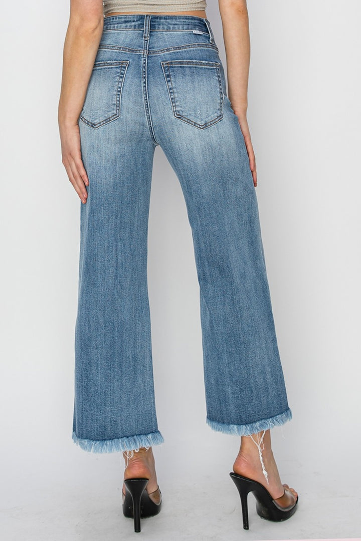 RISEN Brenda Raw Hem Cropped Wide Leg Jeans