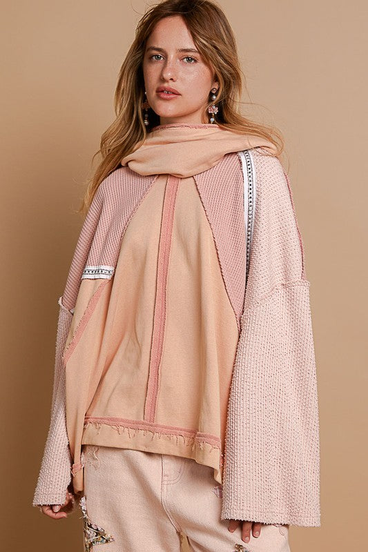 POL Exposed Seam Stud Trim Hoodie In Coral