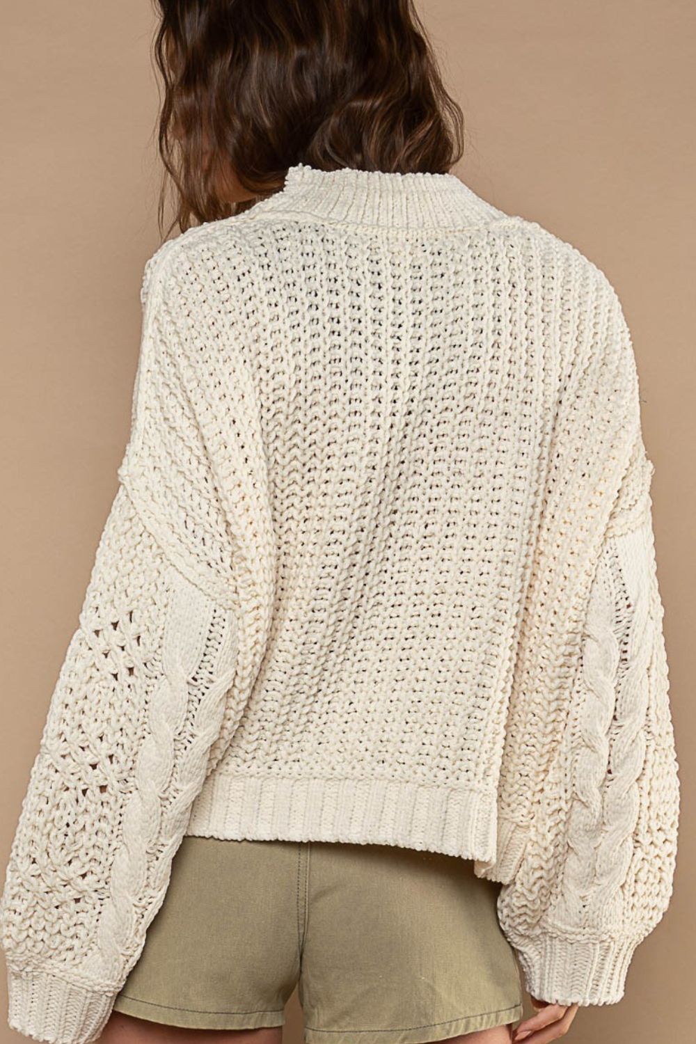 POL Mock Neck Cable Knit Sweater In Cream