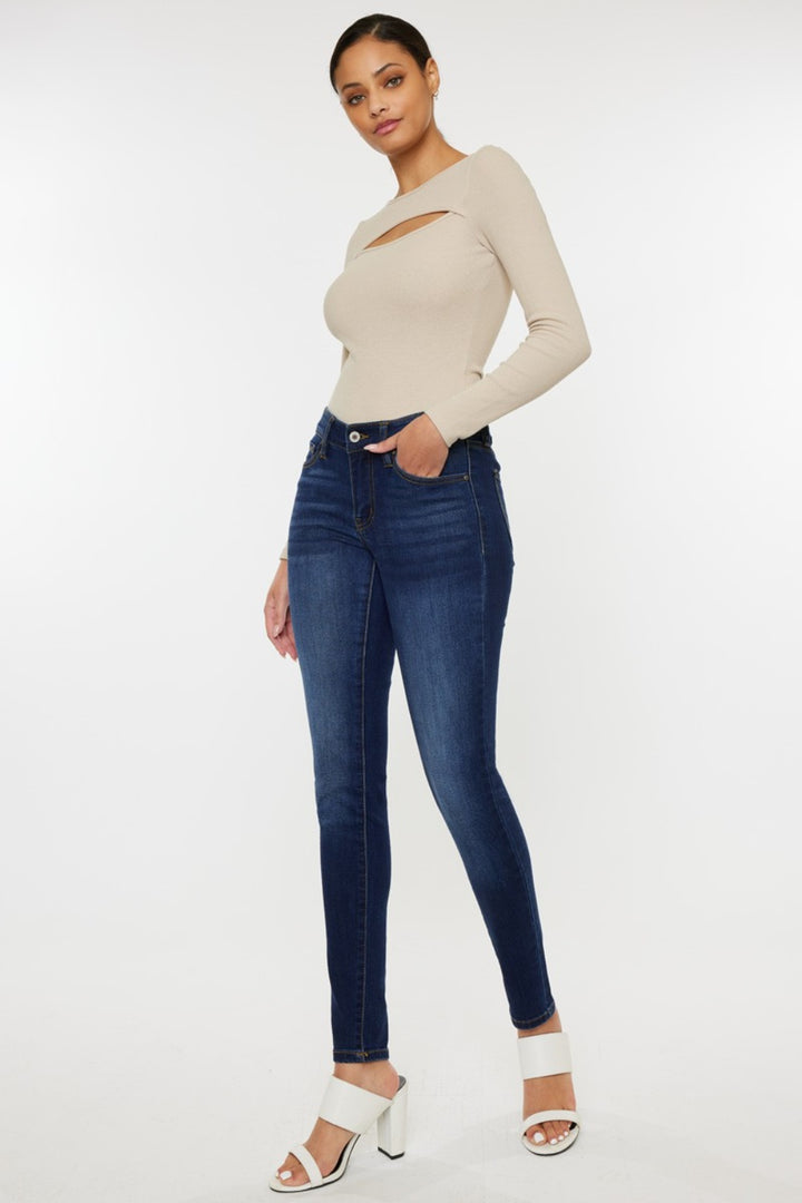 Kancan Mid Rise Gradient Skinny Jeans In Dark Wash