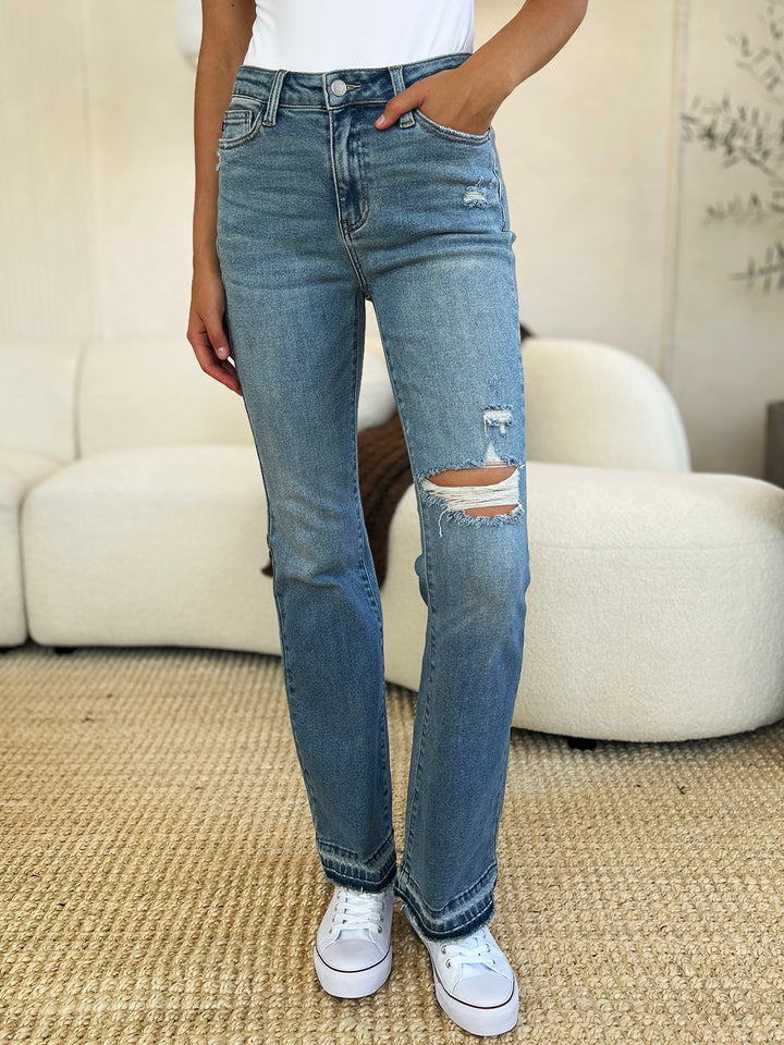 Judy Blue Isla Mid Rise Destroyed Hem Distressed Jeans