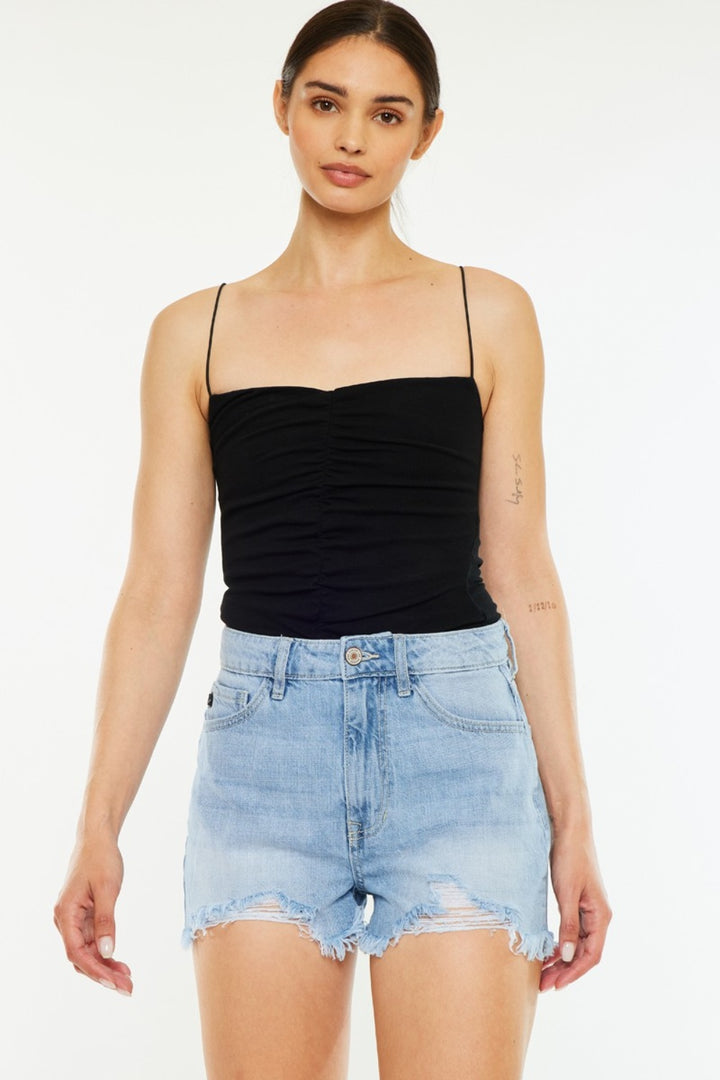 Kancan Natalie Raw Hem Distressed High Waist Denim Shorts