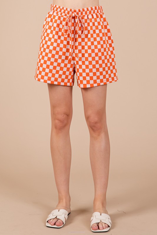 Ces Femme Checkered Top and Shorts Set In Orange