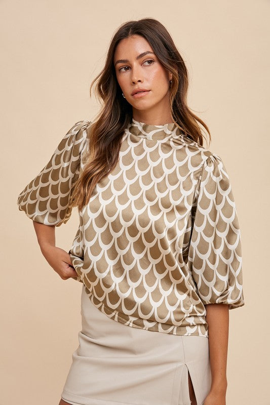 Annie Wear Tie Back Abstract Print Blouse In Khaki