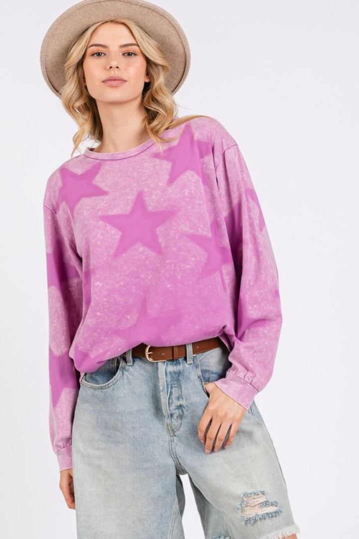 SAGE + FIG Mineral Wash Star Pattern T-Shirt In Moonlit Mauve