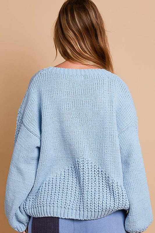 POL Crochet Flower Sweater In Light Blue