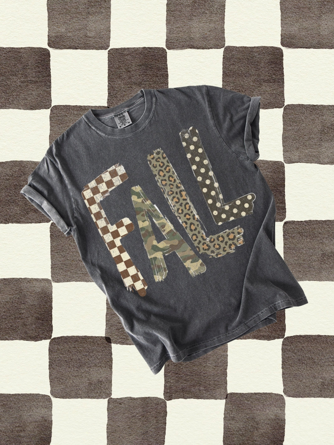 Retro Fall Checkered Leopard Comfort Colors Graphic Tee
