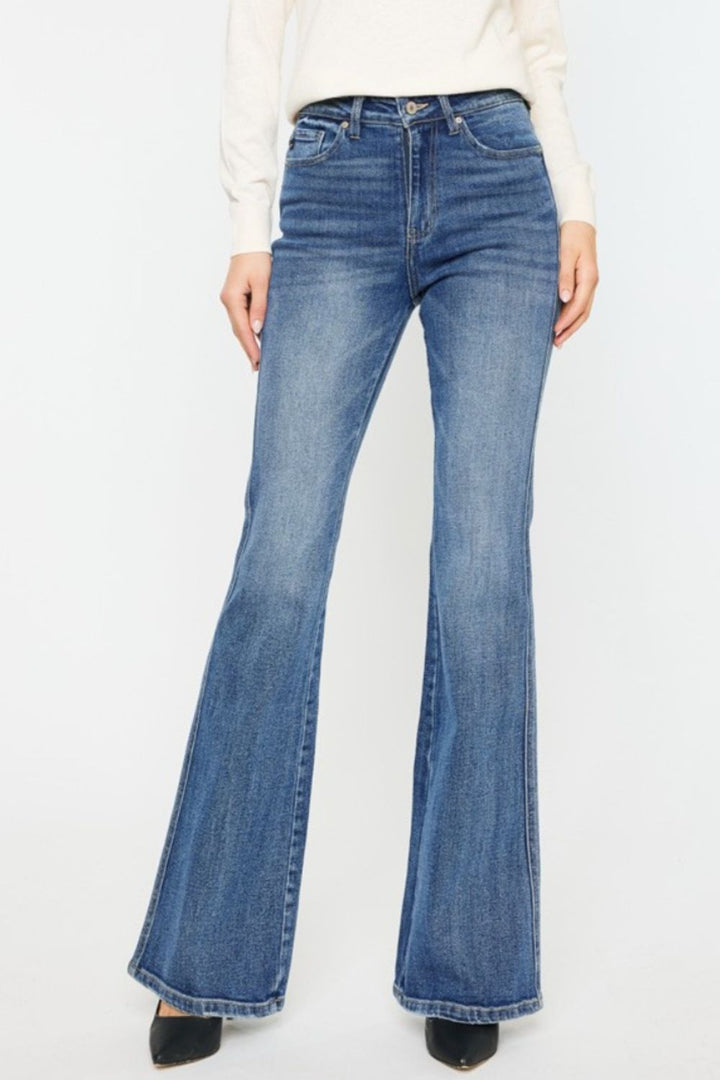 Kancan Cat's Whiskers High Waist Flare Jeans In Medium Wash