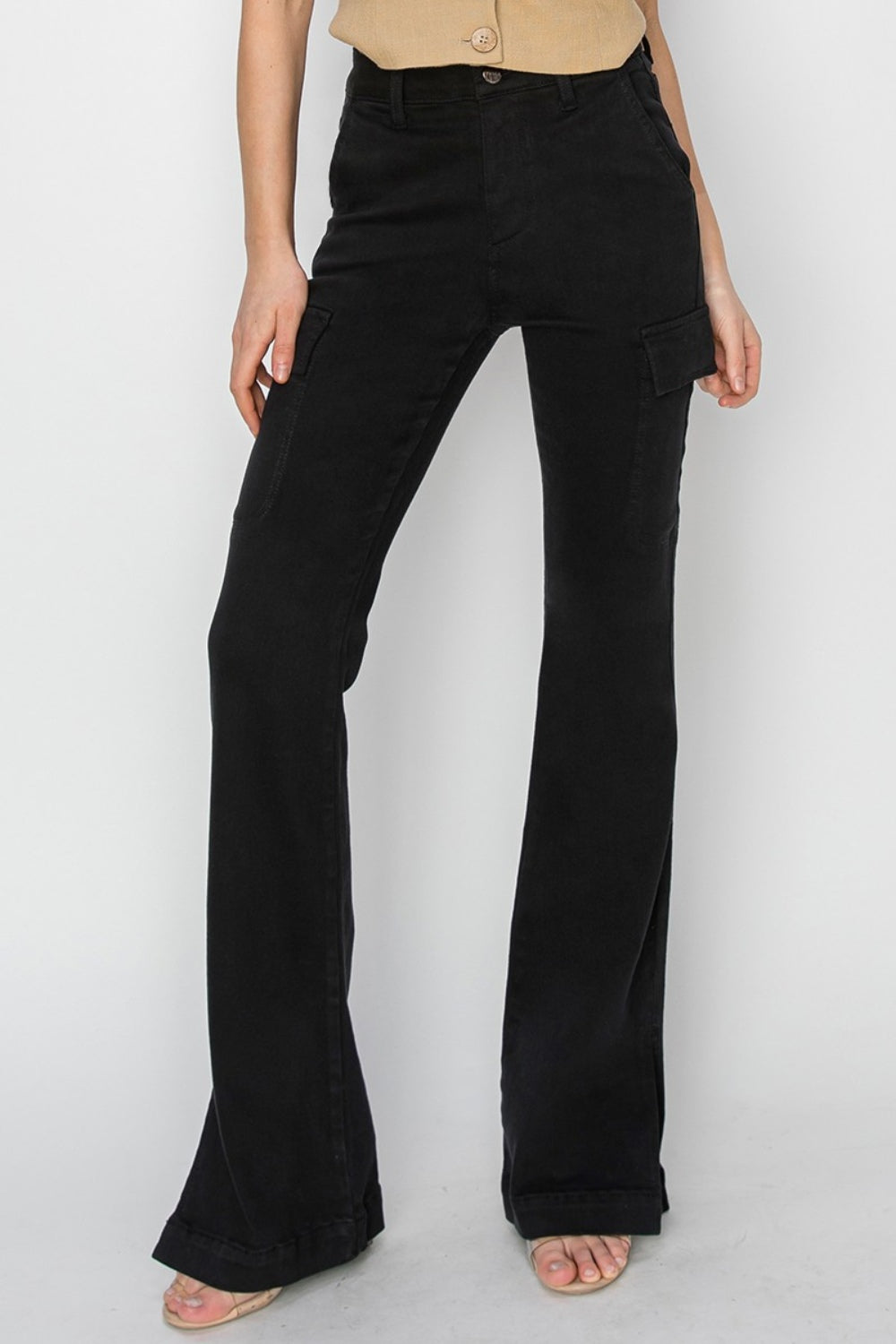 RISEN Maeve High Rise Side Slit Cargo Bootcut Jeans