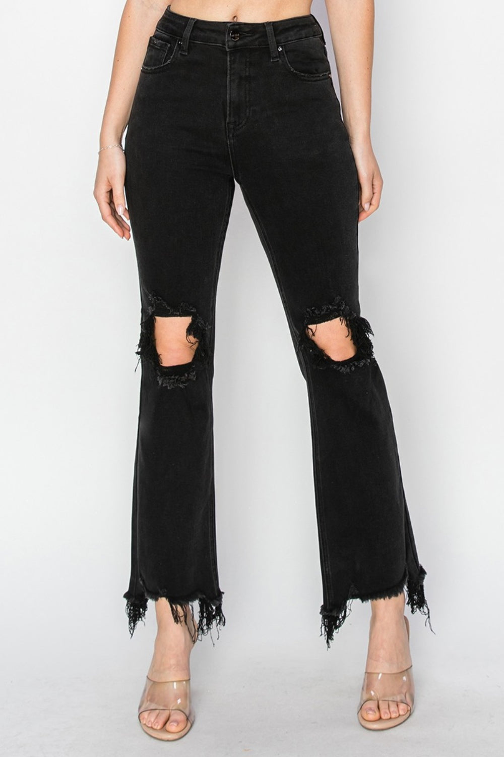 RISEN Trend Distressed Raw Hem Jeans with Pockets