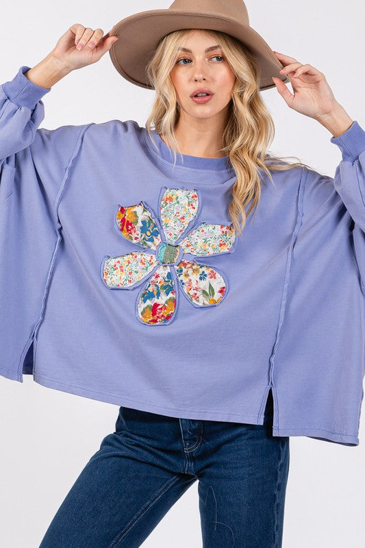 SAGE + FIG Flower Patch Oversize Top In Blue