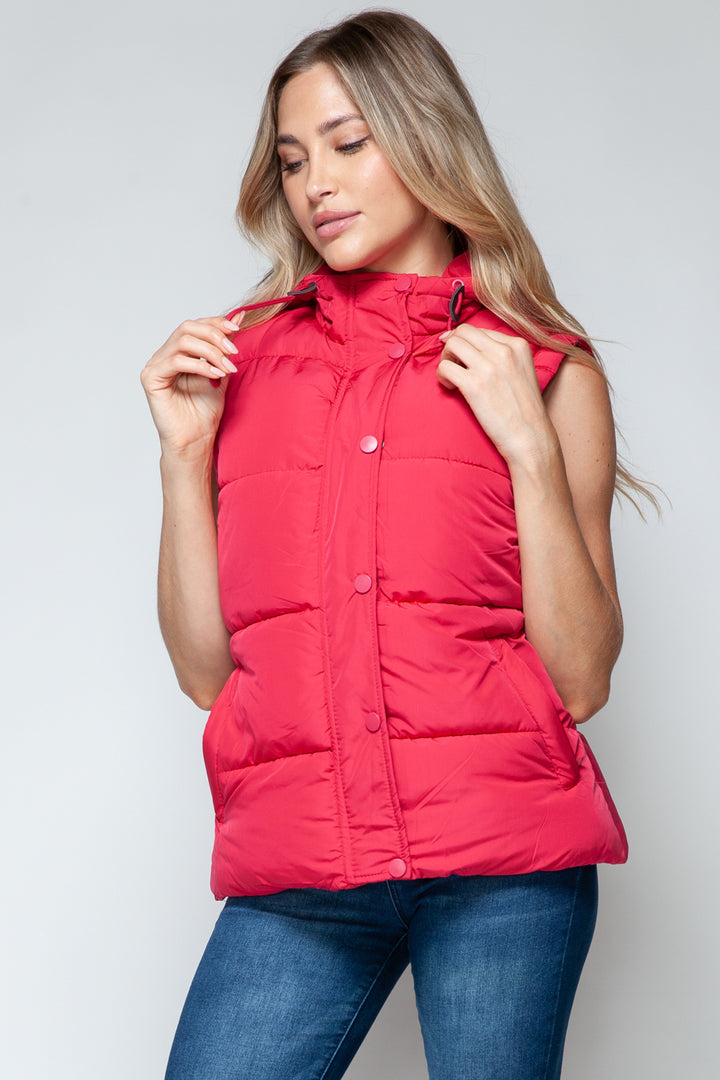 Snobbish Snap and Zip Closure Hooded Vest In Magenta