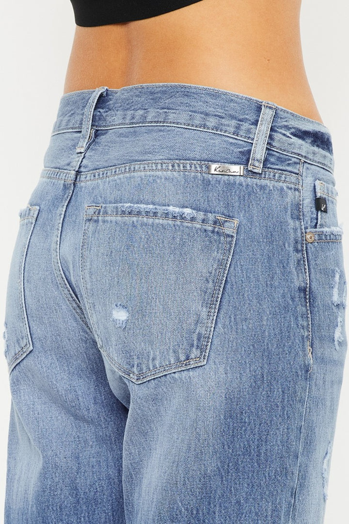 Kancan Oliva Mid Rise Distressed Straight Jeans