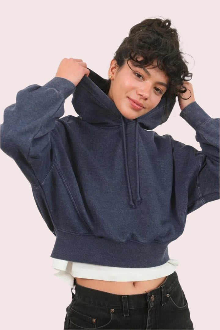 HYFVE Drop Shoulder Cropped Hoodie In Dark Night