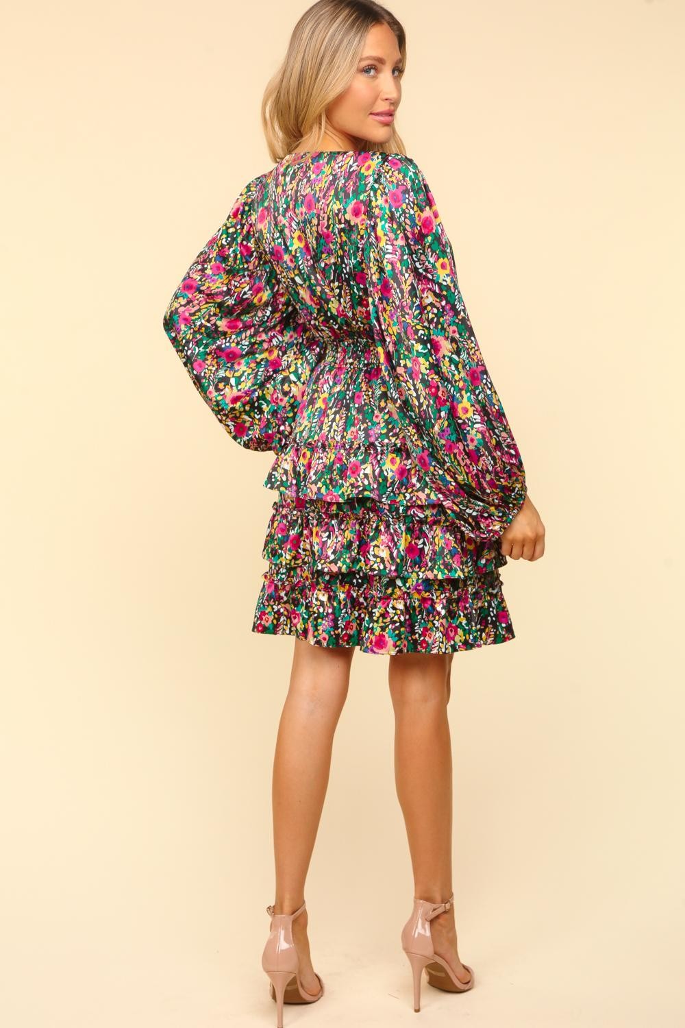 Haptics V-Neck Satin Floral Layered Dress In Multi