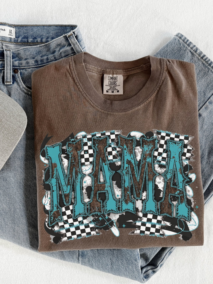Retro Western Checkered Mama Comfort Colors Graphic Tee