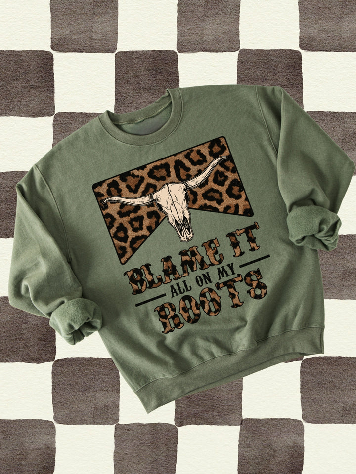 Western Blame It All On My Roots Graphic Crewneck Sweatshirt