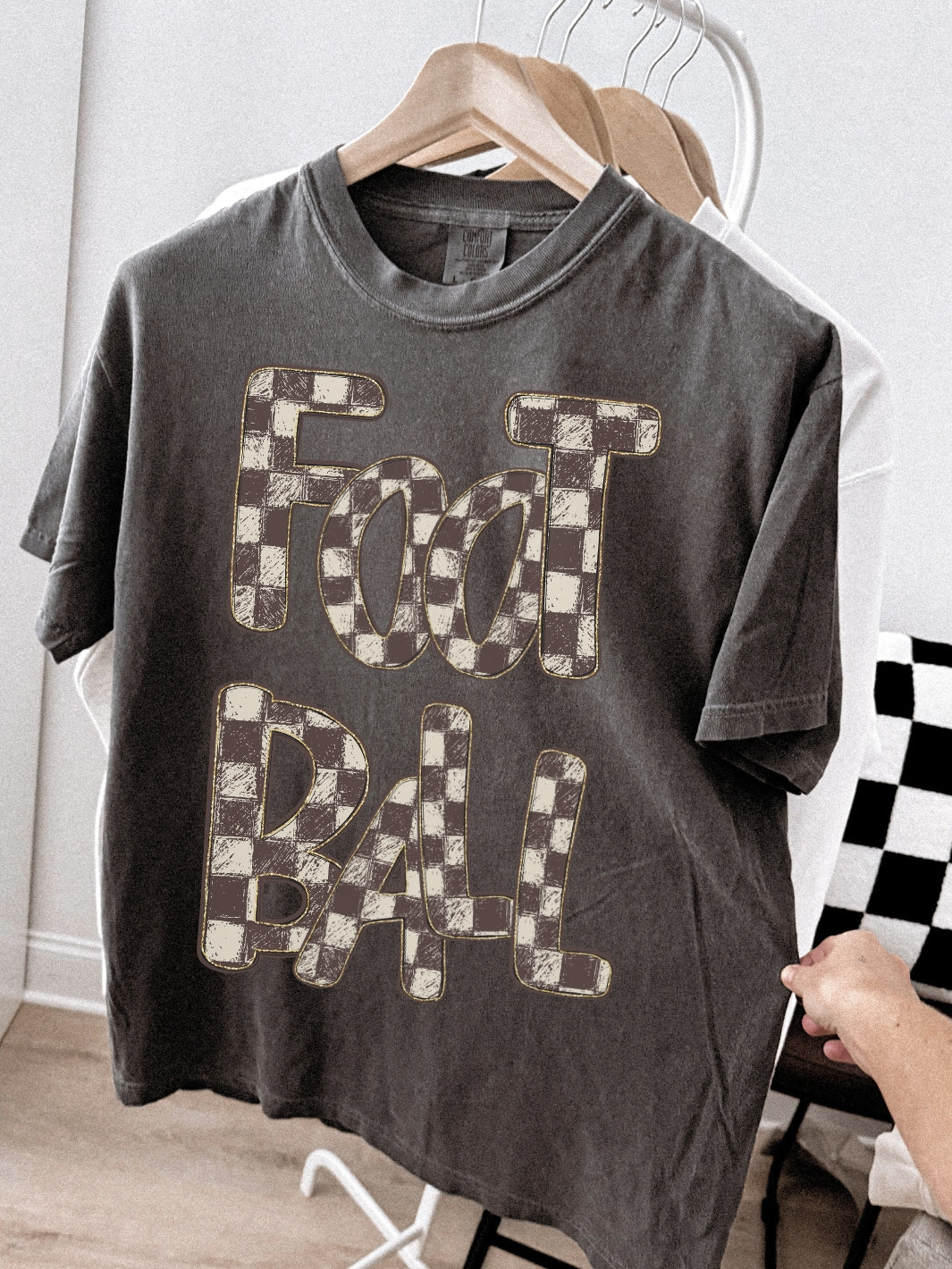 Retro Checkered Football Comfort Colors Graphic Tee
