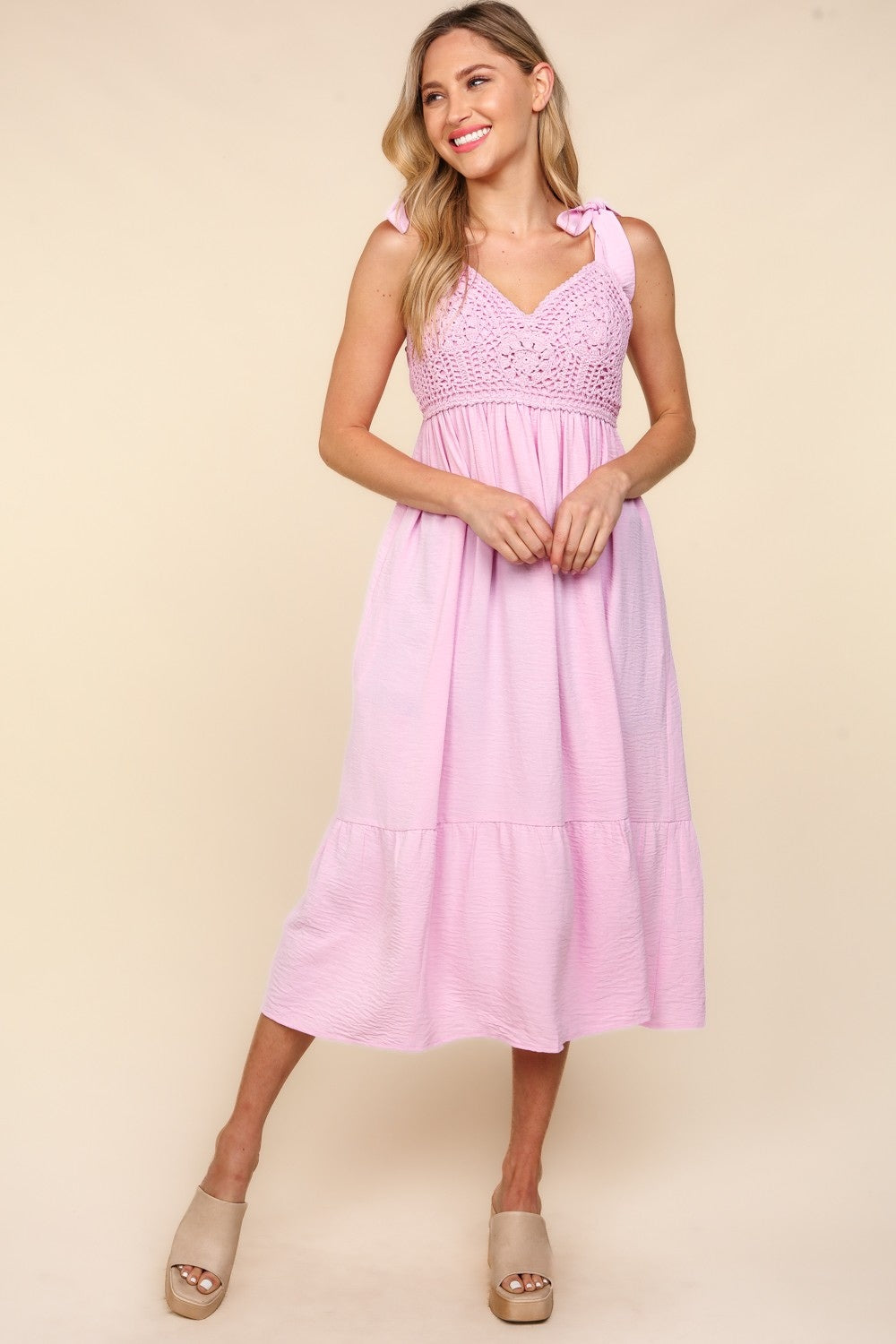 Bubble Gum Crochet Ruffle Hem Dress