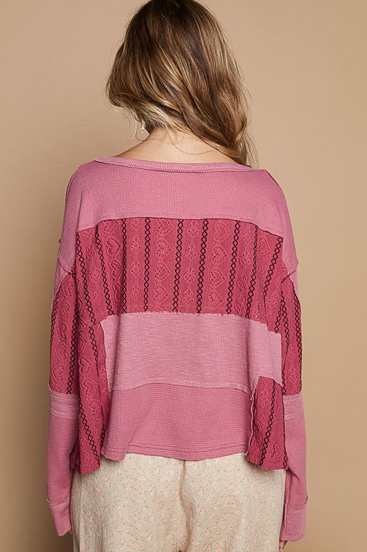 POL Color Block Knit Top In Cerise
