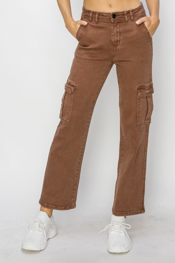 Risen High Rise Cargo Jeans In Espresso