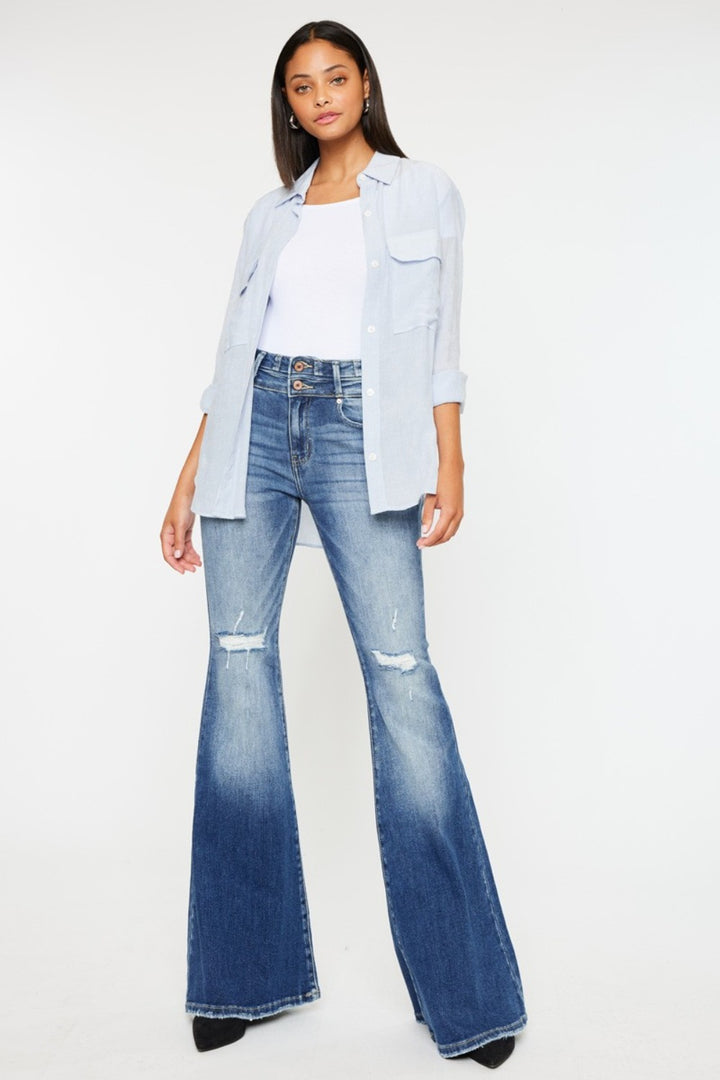 Kancan Andrea High Rise Wide Waistband Flare Jeans