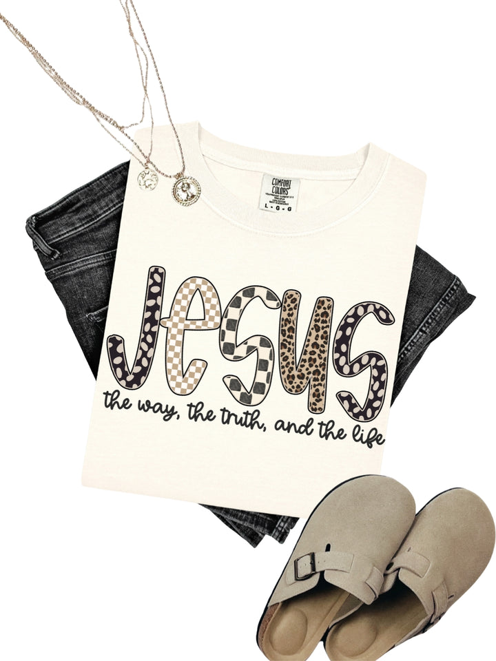 Comfort Colors Jesus Checkered Leopard Print T-Shirt