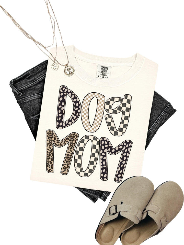 Comfort Colors Dog Mom Checkered Leopard Print T-Shirt