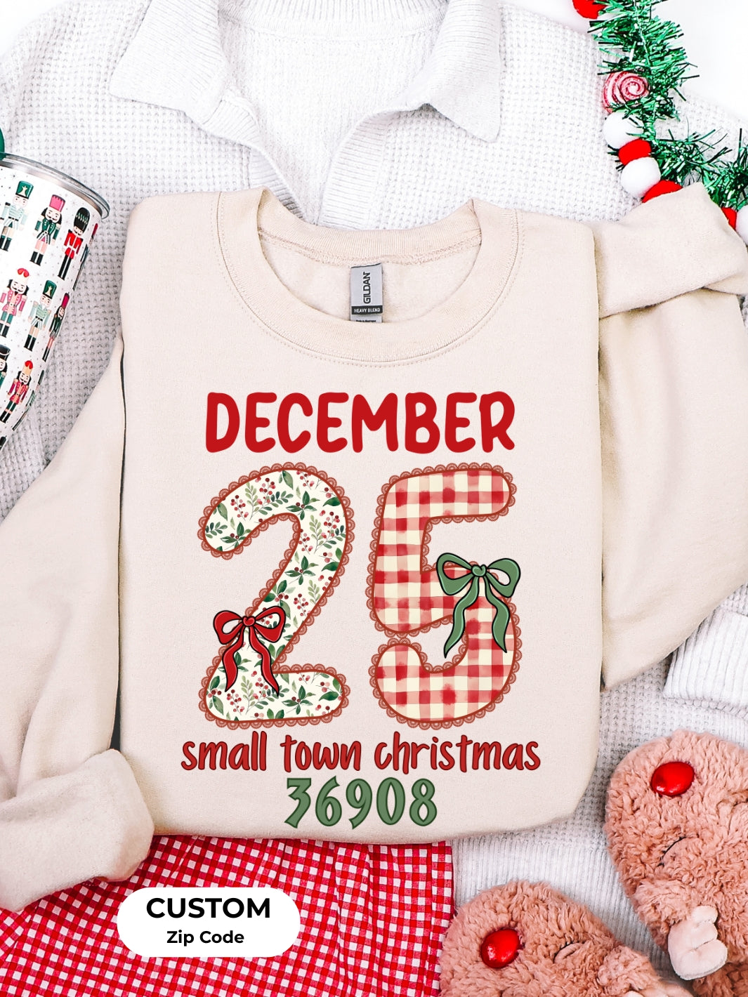 CUSTOM ZIP Gildan Small Town Christmas Sweatshirt