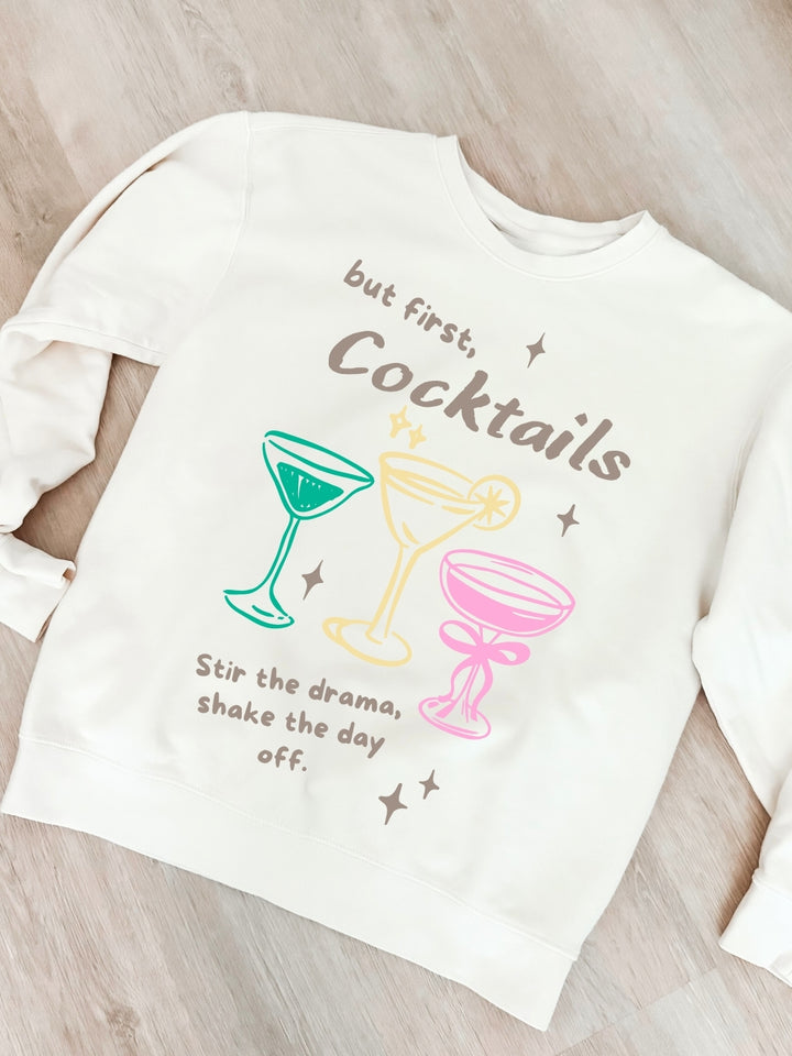 Retro But First Cocktails Graphic Crewneck Sweatshirt