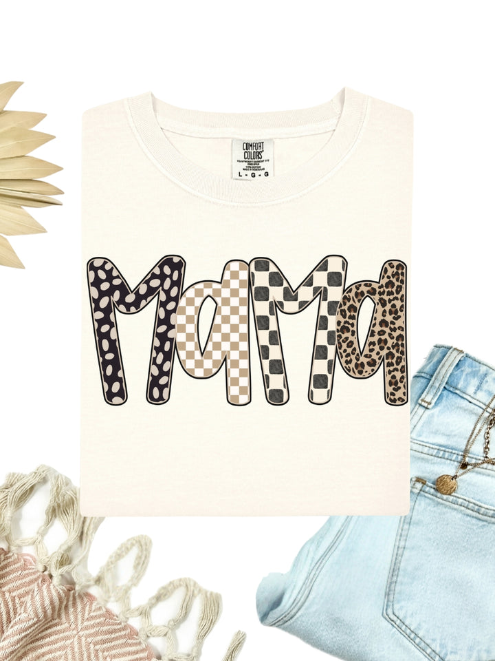 Comfort Colors Mama Checkered Leopard Print T-Shirt