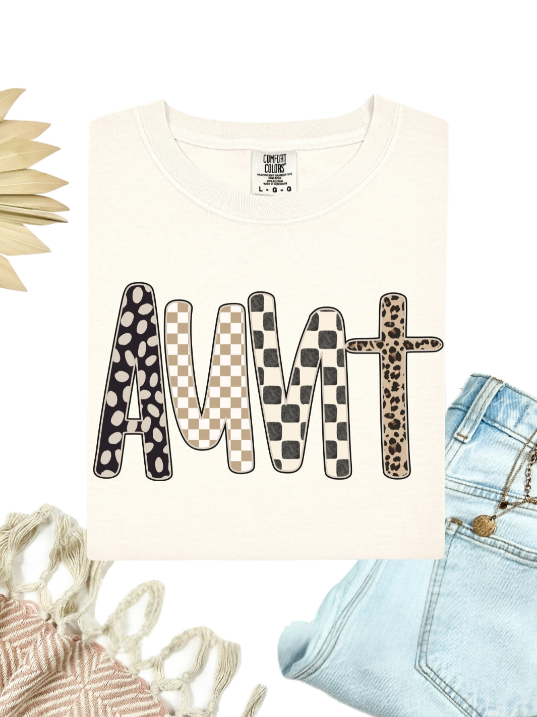 Comfort Colors Aunt Checkered Leopard Print T-Shirt