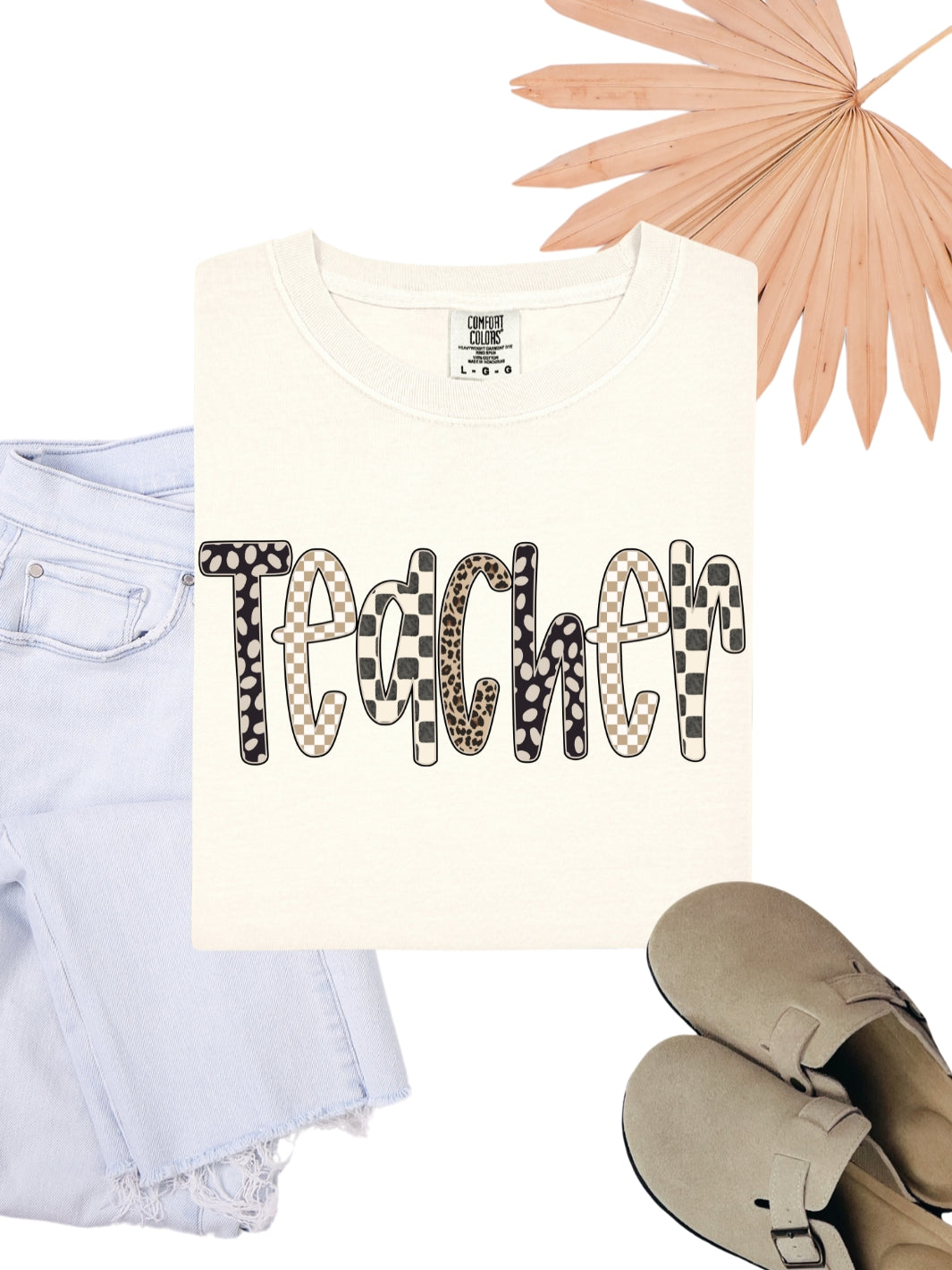 Comfort Colors Teacher Checkered Leopard Print T-Shirt