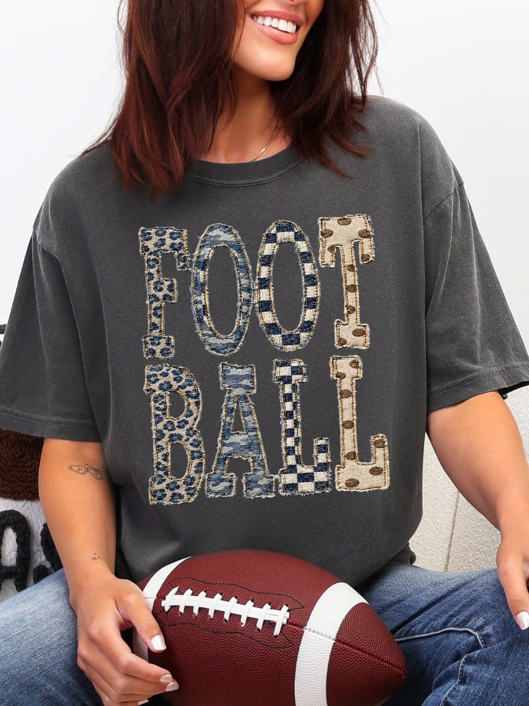 Retro Football Leopard Combo Faux Patchwork Comfort Colors Graphic Tee