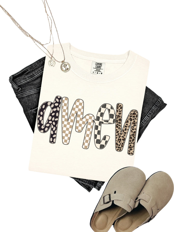 Comfort Colors Amen Checkered Leopard Print T-Shirt