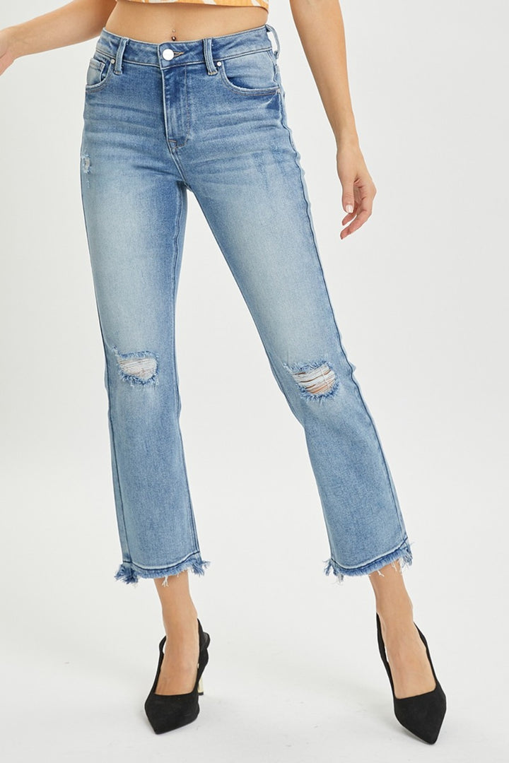 RISEN Isa High Rise Distressed Cropped Straight Jeans