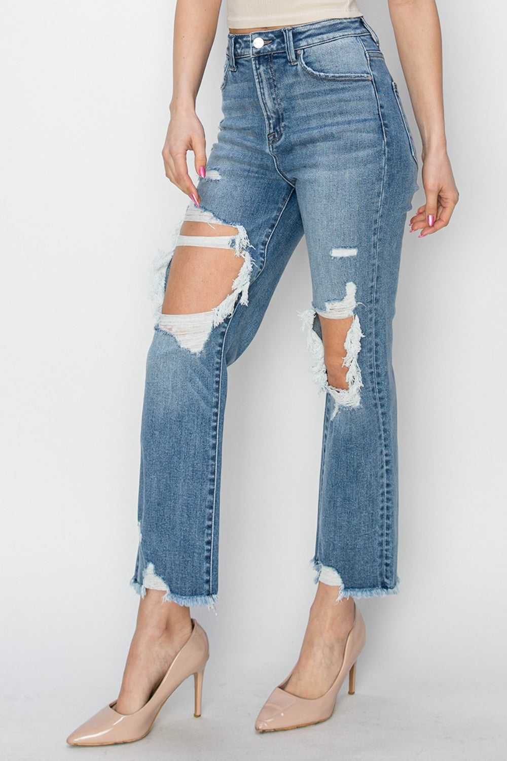 Paula High Rise Distressed Crop Straight Jeans