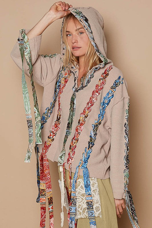 POL Peace Back Hooded Sweater In Dust Storm