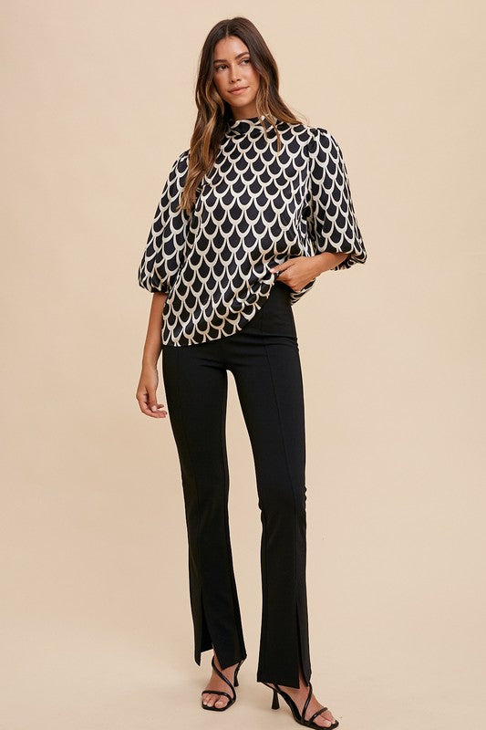 Annie Wear Tie Back Abstract Print Blouse In Black