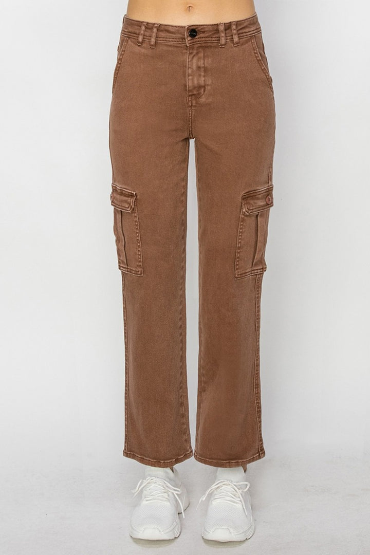 Risen High Rise Cargo Jeans In Espresso