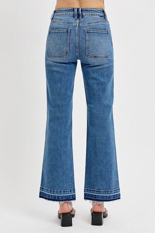 RISEN Raw Hem Bootcut Jeans In Medium Wash