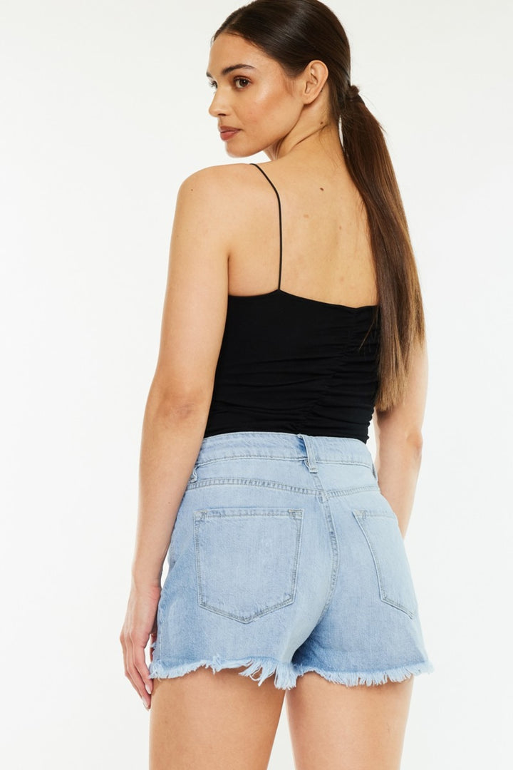 Kancan Natalie Raw Hem Distressed High Waist Denim Shorts