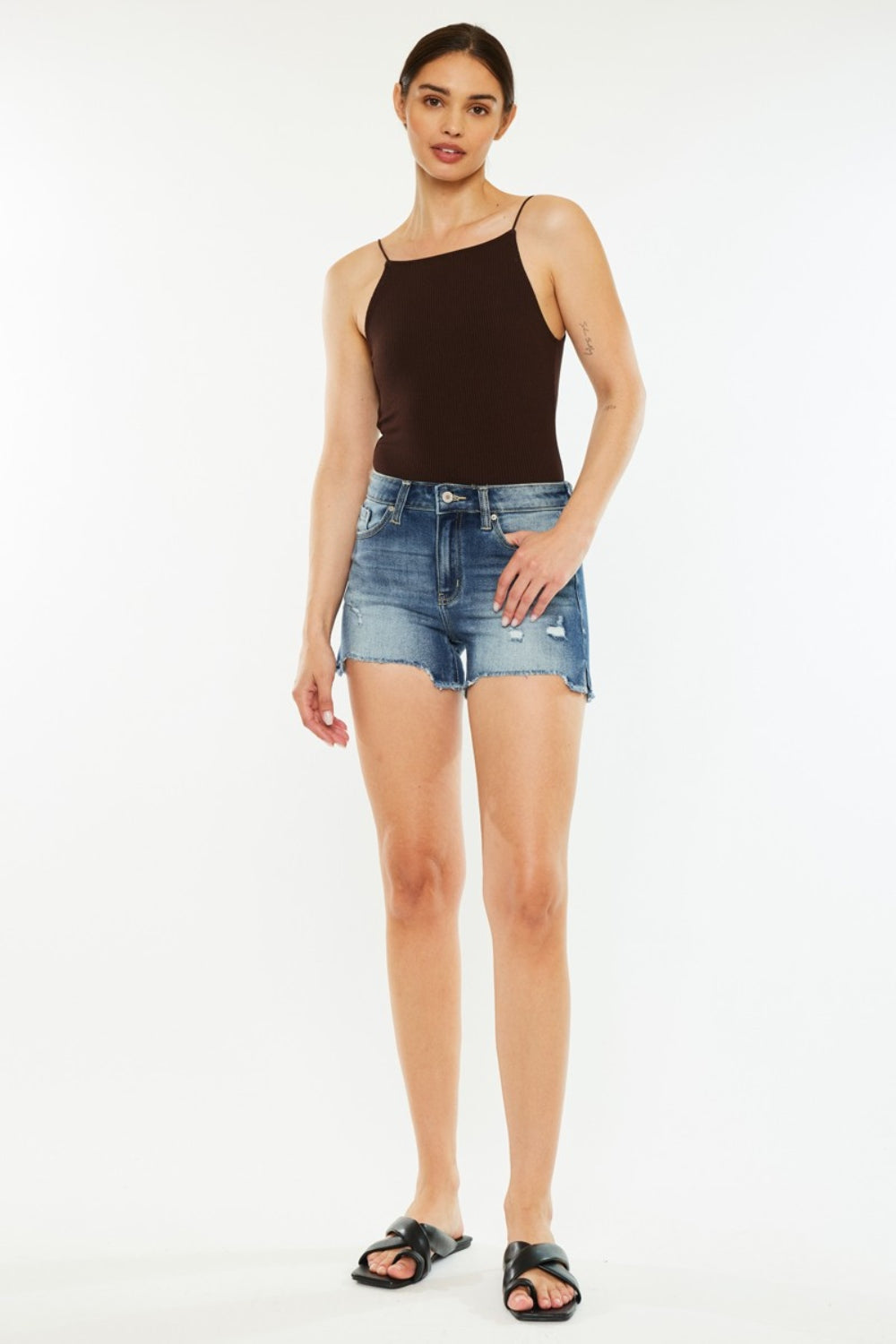 Kancan Penelope High Waist Raw Hem Denim Shorts