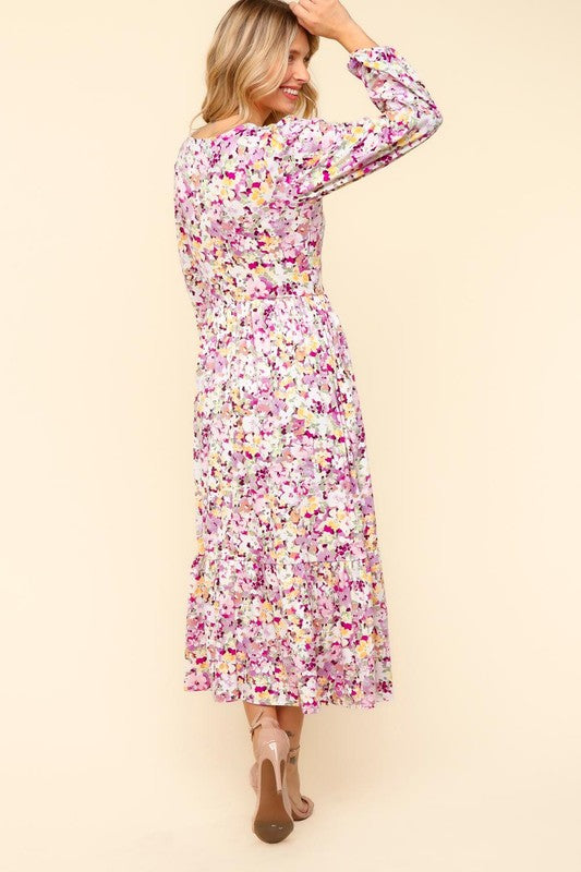 Haptics Floral V-Neck Long Sleeve Dress with Side Pockets In Lilac