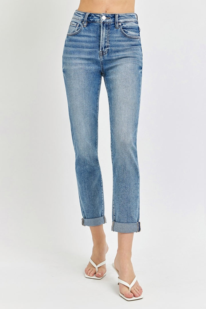 Risen Annie High Rise Cropped Roll Up Jeans